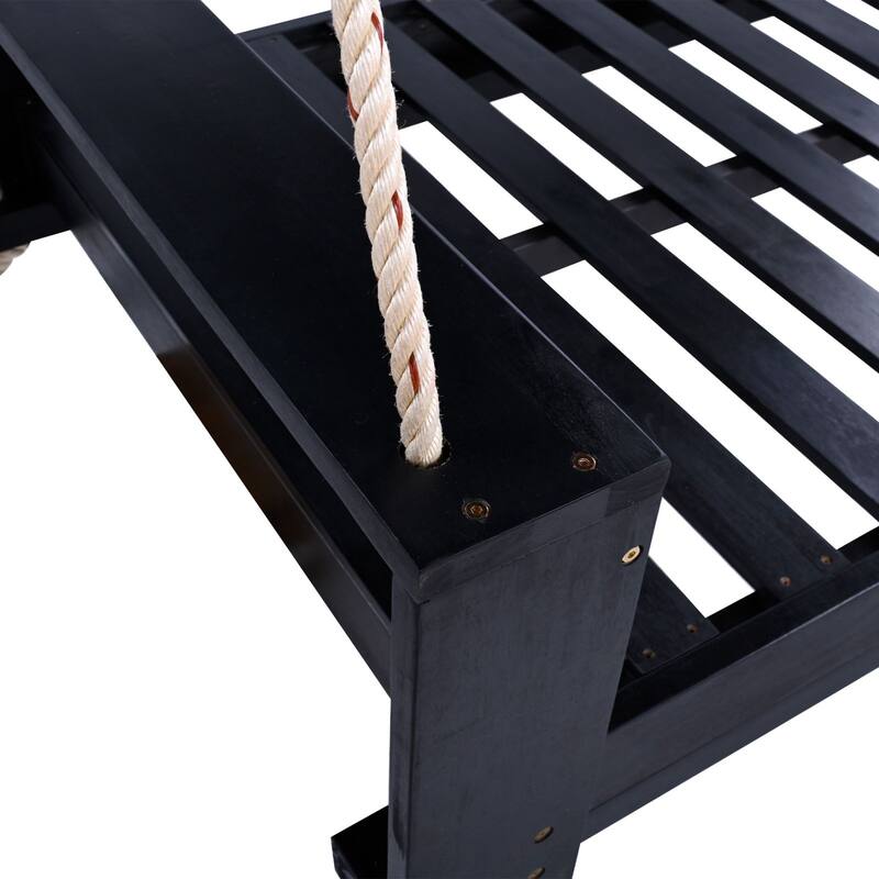Acacia Wood Outdoor Porch Swing Bed Twin Size With Hemp Ropes