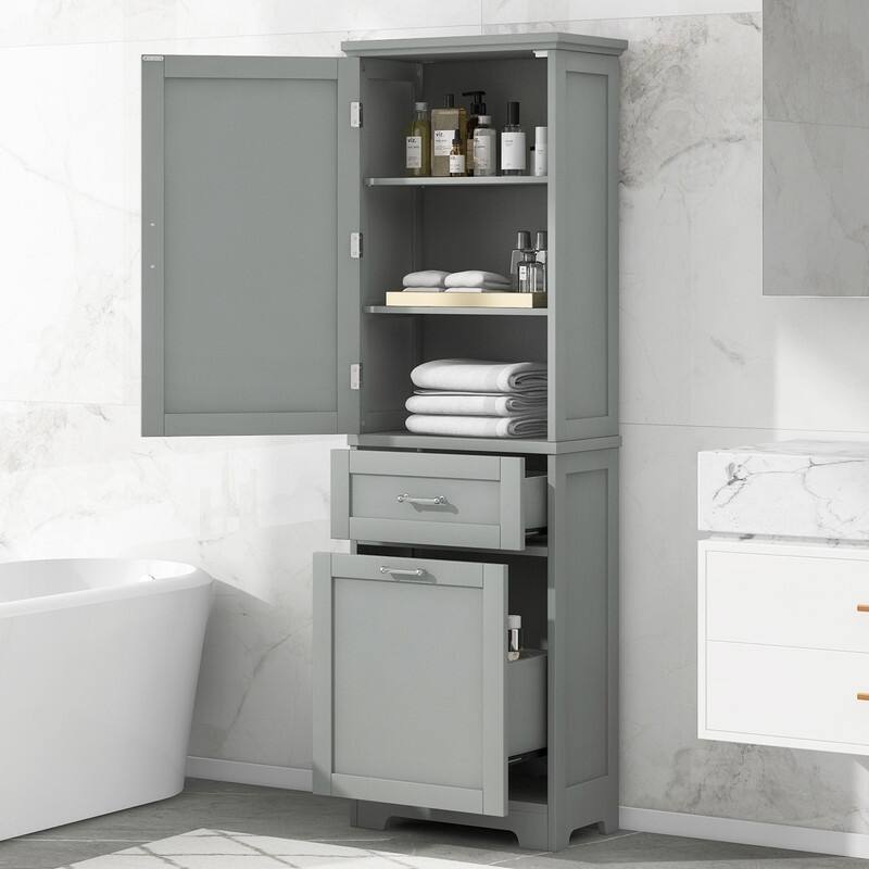 Freestanding Bathroom Storage Cabinet w/Two Drawers, Adjustable Shelf