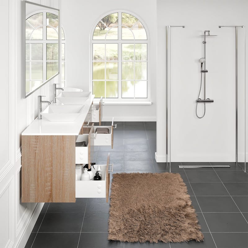 Luxy 72" White Oak Double Vessel Sink Bath Vanity with Quartz Top