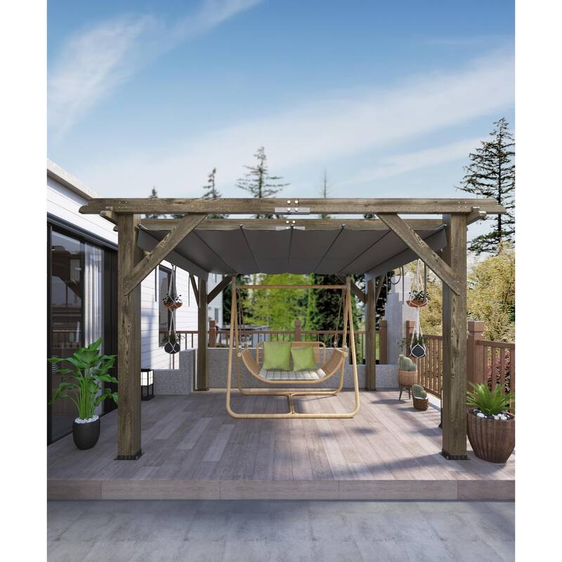 Wood Pergola with Retractable Sunshade Canopy