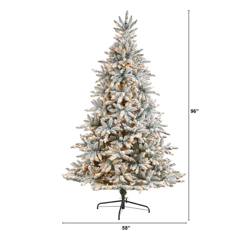 8’ Flocked West Virginia Spruce Artificial Christmas Tree, Clear LED - 8 Foot