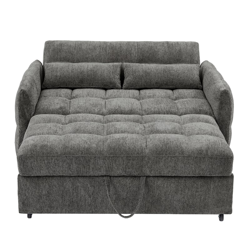 Anmytek 52.8" Modern Multi-Functional Tufted Loveseat Sleeper Sofa Adjustable Backrest 3 USB Ports 2 Lumbar Pillows