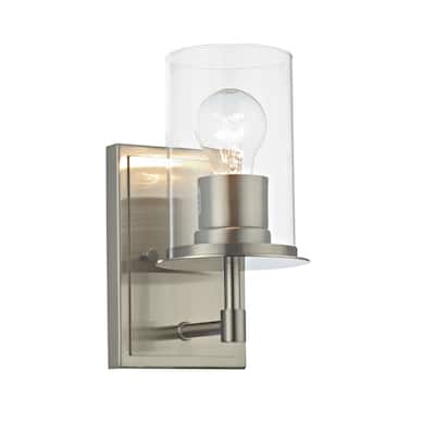 Tamsin Brushed Nickel 1-Light Clear Cylinder Glass Wall Sconce