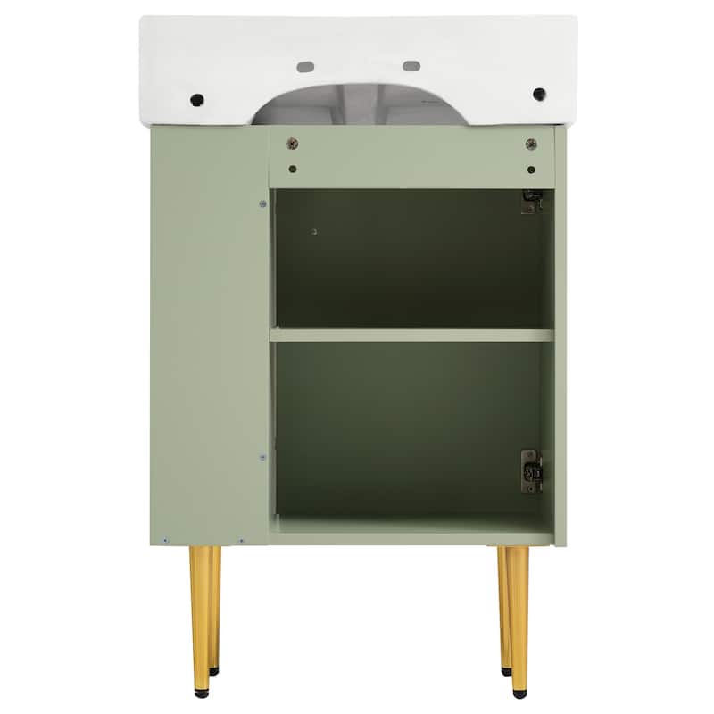 21.6" White Bathroom Vanity with Side Storage, Ceramic Undermount Sink, Soft-Close Door, and Elegant Golden Handle