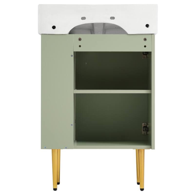 21.6-Inch Green Bathroom Vanity with Ceramic Undermount Sink, Soft-Close Door, and Side Storage Cabinet - 12.2in L Ceramic+MDF
