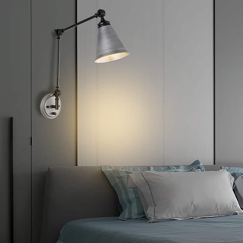 WINGBO 1-Light Vintage Adjustable Swing Arm Wall Sconce with Shade