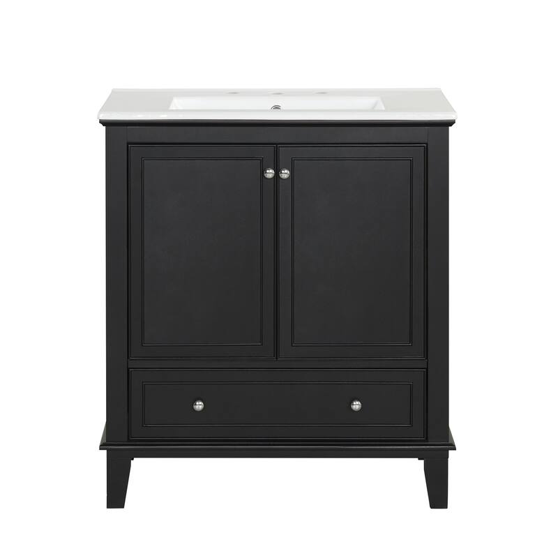 30 inch Freestanding Bathroom Vanity Set in Black with Integrated Ceramic Sink