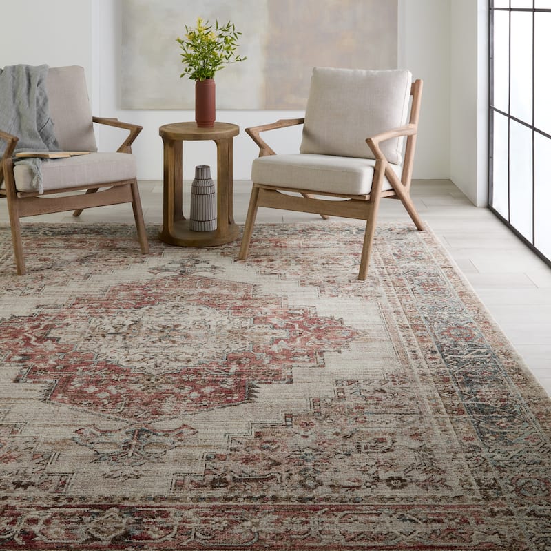 Adonia Medallion Taupe/ Blue Area Rug
