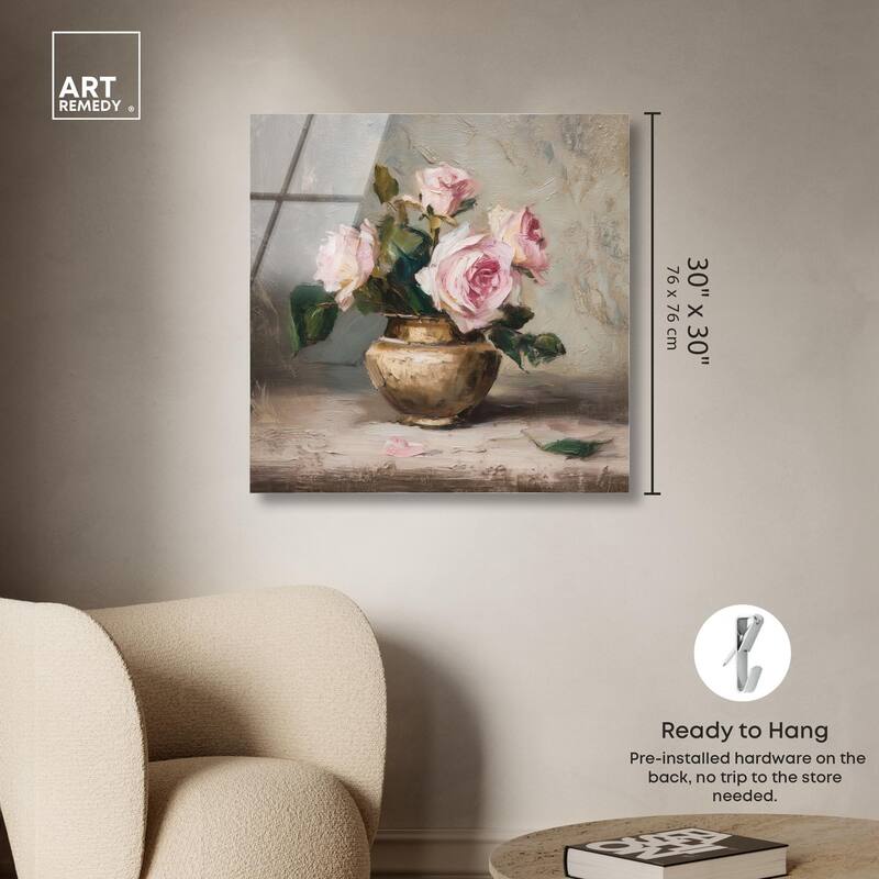 Pink Petals and Brass Acrylic by Art Remedy, Ready to Hang