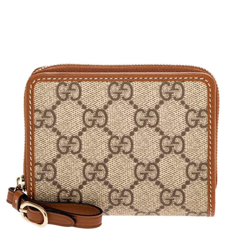 Gucci Emblem Zip Wallet - Beige and Brown