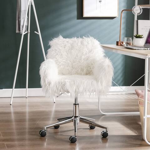 Modern Home Office Chair, Fluffy Chair for Girls, Makeup Vanity Chair