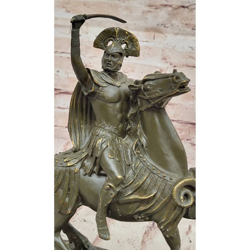 Roman Cavalry Centurion Solider On Imitative Horseback - Bronze Sculpture By Kamiko