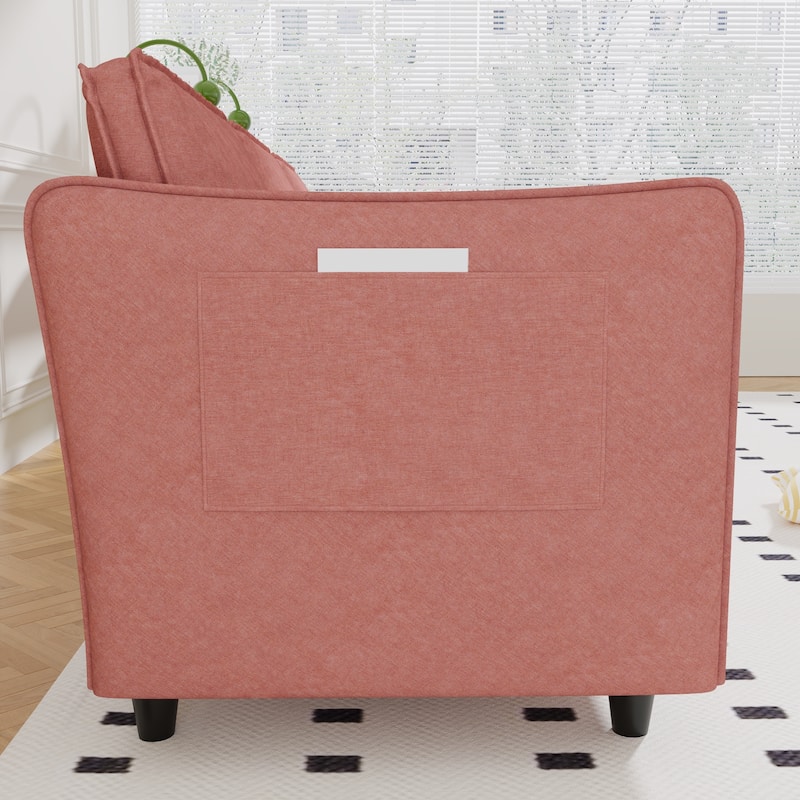 Fabric Upholstered Loveseat Sofa, Mid Century Modern Comfy 2 Seater Sofa, Lounge Sofa with Side Storage Pockets