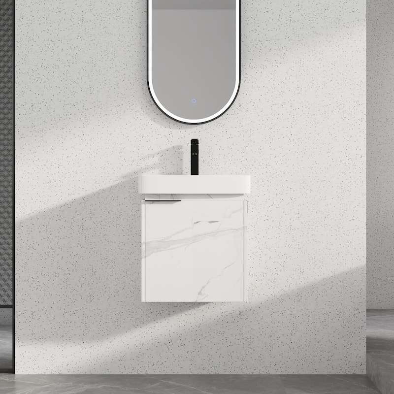 Bathroom Vanity With Sink In 16/20/24/30/36 Inch, Floating Bathroom Vanity With Soft Close Door - 20''W - White-Ceramic Sink