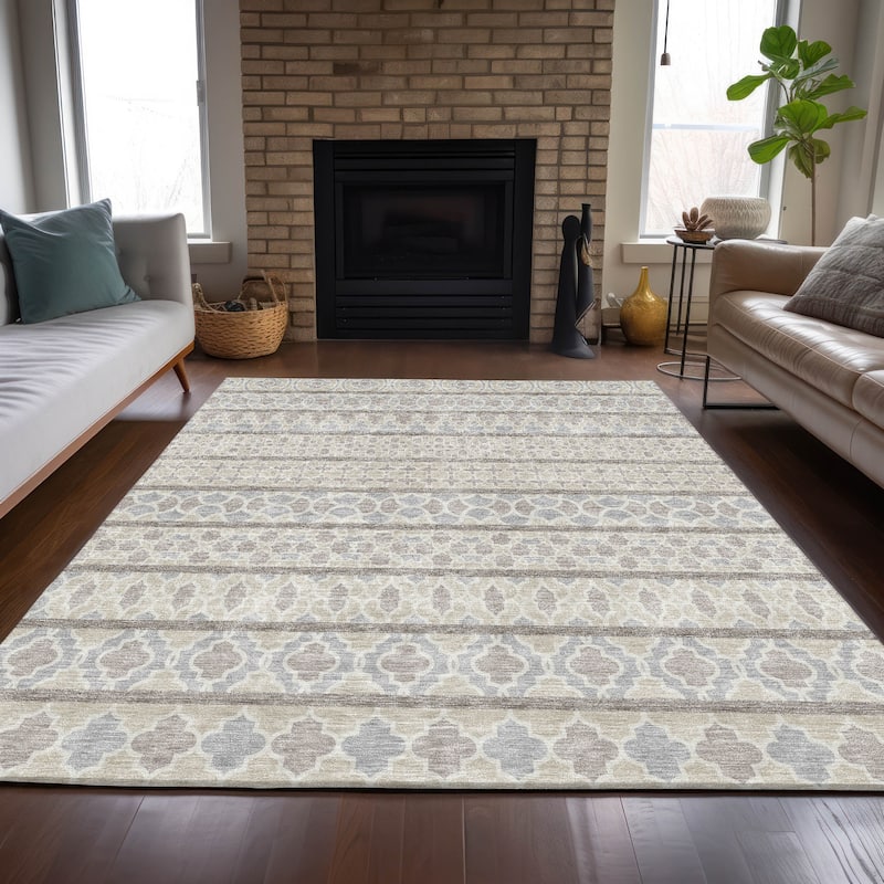 Machine Washable Indoor/ Outdoor Chantille Boho Stripe Rug