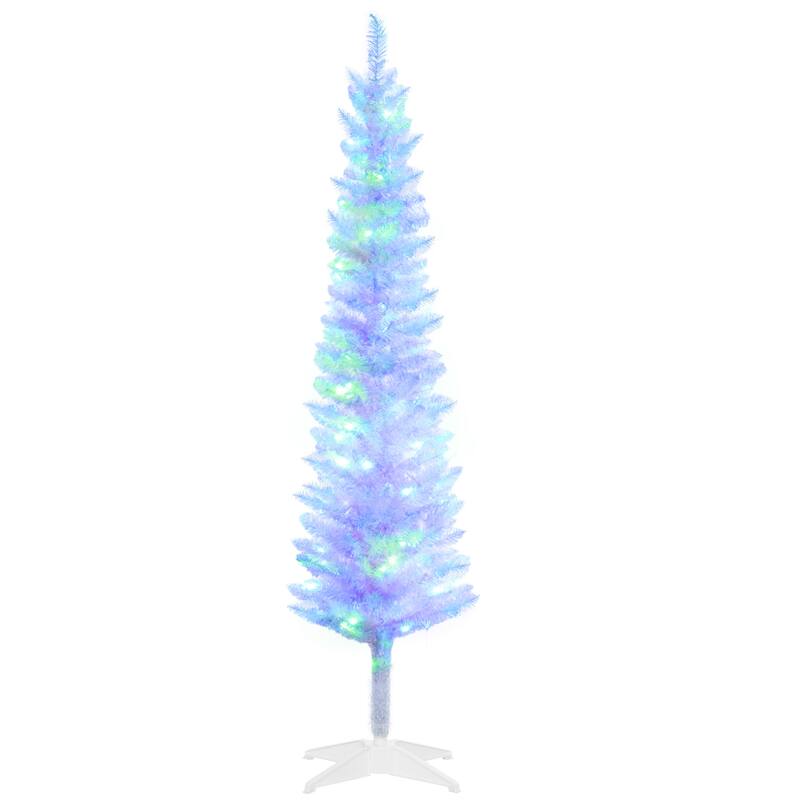 HOMCOM Pre-Lit Pencil Christmas Tree - Colorful LED Lights, White Branches