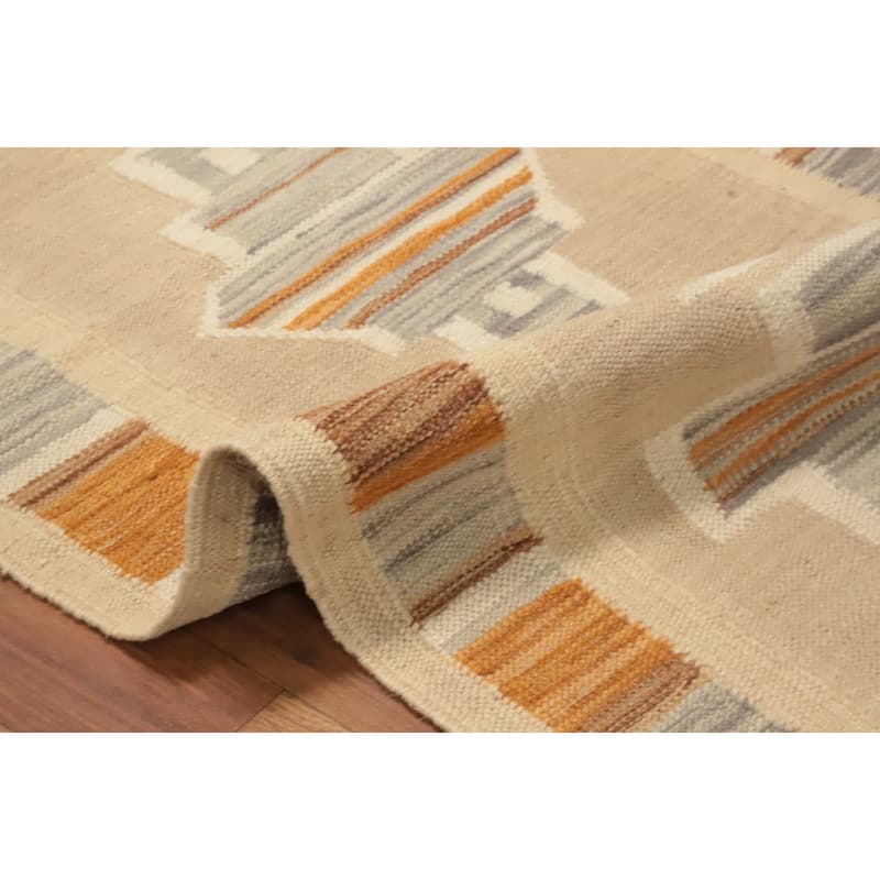 Hand Woven Oriental 100% Wool Carpet Southwestern Tribal Brown Kilim Runner Rug - 5' 9'' X 2' 0''
