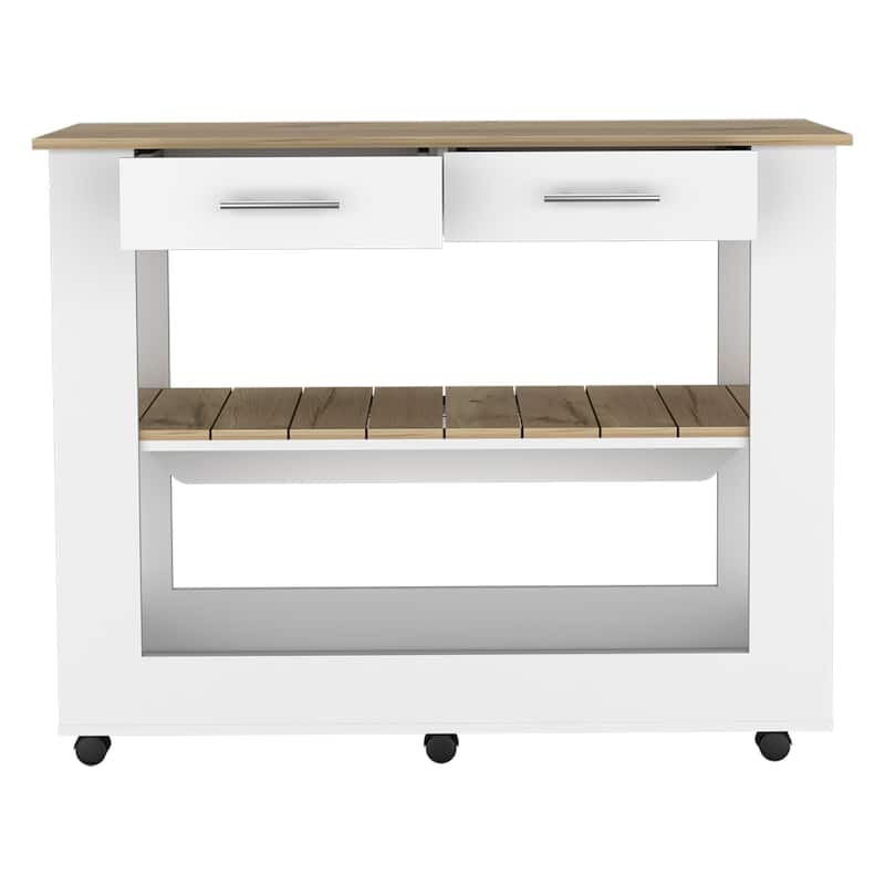 Kitchen Island 46 Inches Dozza,Wooden Storage Island with Two Drawers
