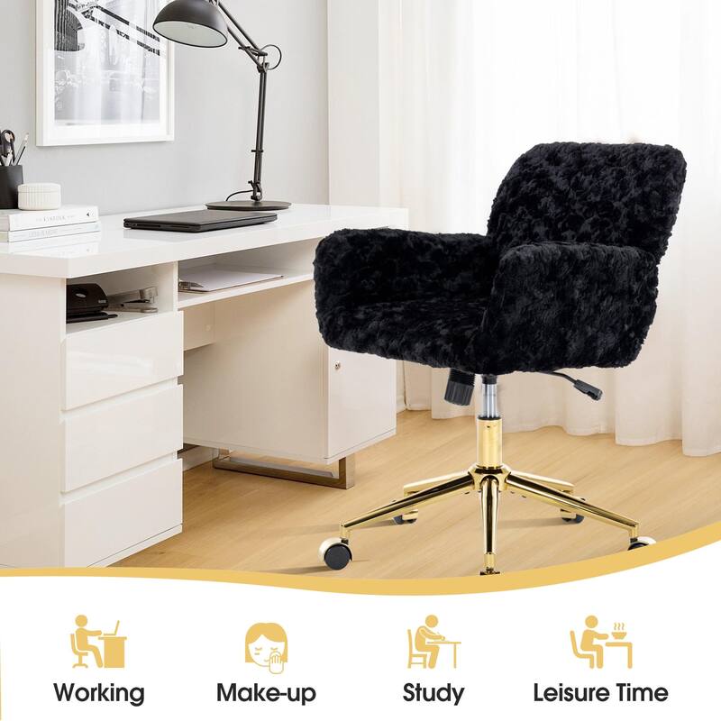 Upholstered Office Chair with Adjustable 360 Swivel Golden Base