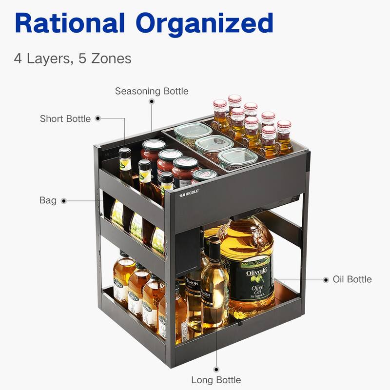 HIGOLD Shearer 4.0 Aluminum Pull Out Cabinet Organizer Side-out Seasoning Drawer for Kitchen 350mm