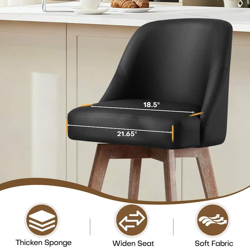 26" Upholstered Counter Height Swivel Bar Stool, Counter Stools with Solid Wood Legs - 39.37"H x 22.44"D x 21.65"W