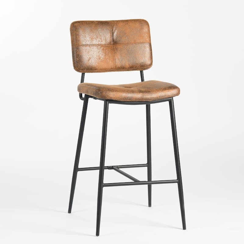 Set of 2 Modern 27” Seat Bar Height Stools with Low Backrest and Faux Leather Seat for Kitchen or Dining Room