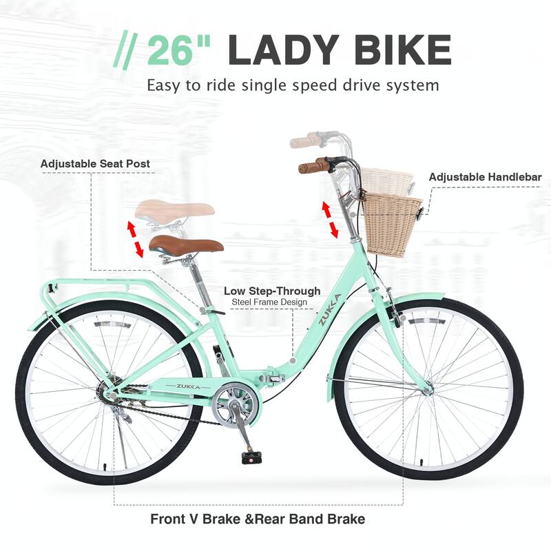 26 Inch Single Speed Folding Lady Bike ,Durable Steel Frame