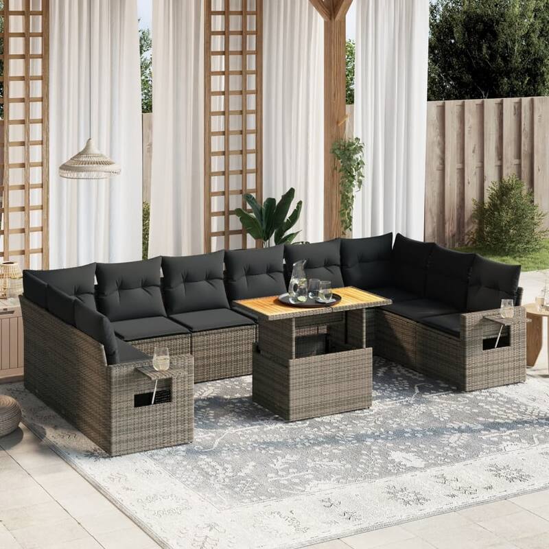 vidaXL Patio Sofa Set with Cushions Table and Sofa Sections 11 Piece Poly Rattan - 21.7 x 39.4 x 28.7
