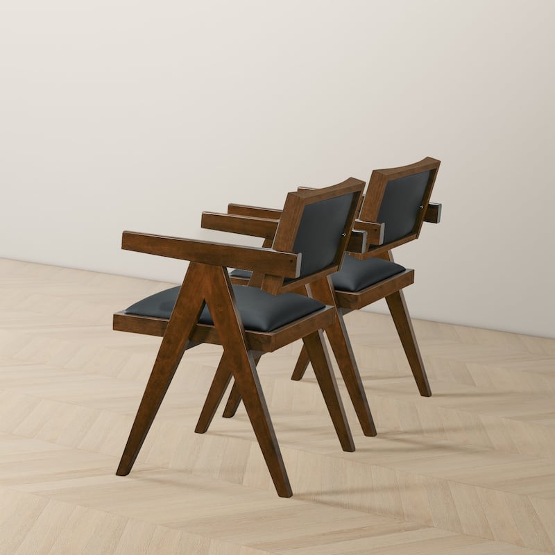 GDFStudio - Athena Mid-Century Silhouette Vegan Leather Dining Chair with Solid Wood Frame & Ergonomic Arm Design, Set of 2