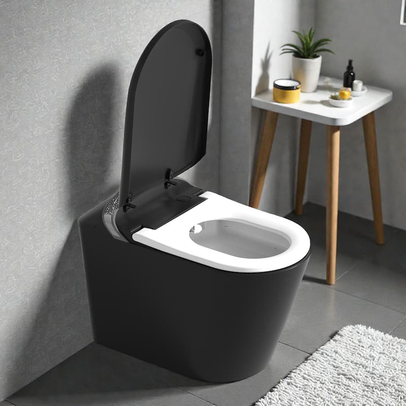 Elongated Smart Toilet with Built In Bidet. Tankless Design. Auto Open Close Seat. Foot Sensor. Warm Water Dryer