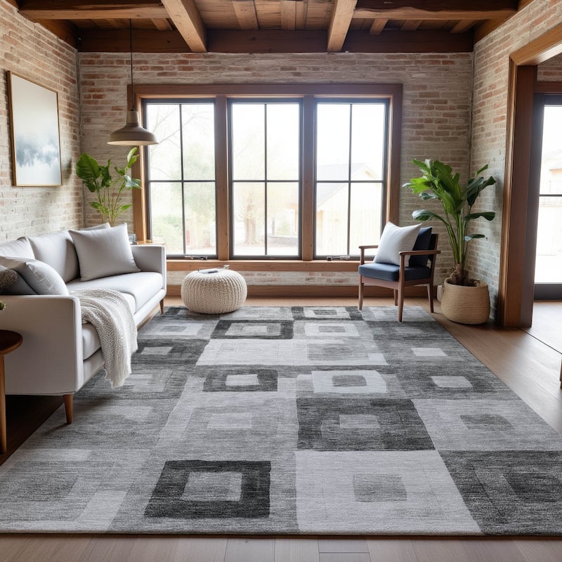 Premium Washable Super Soft Blocky Contemporary Mayfield Rug - Gray - 8' x 10'
