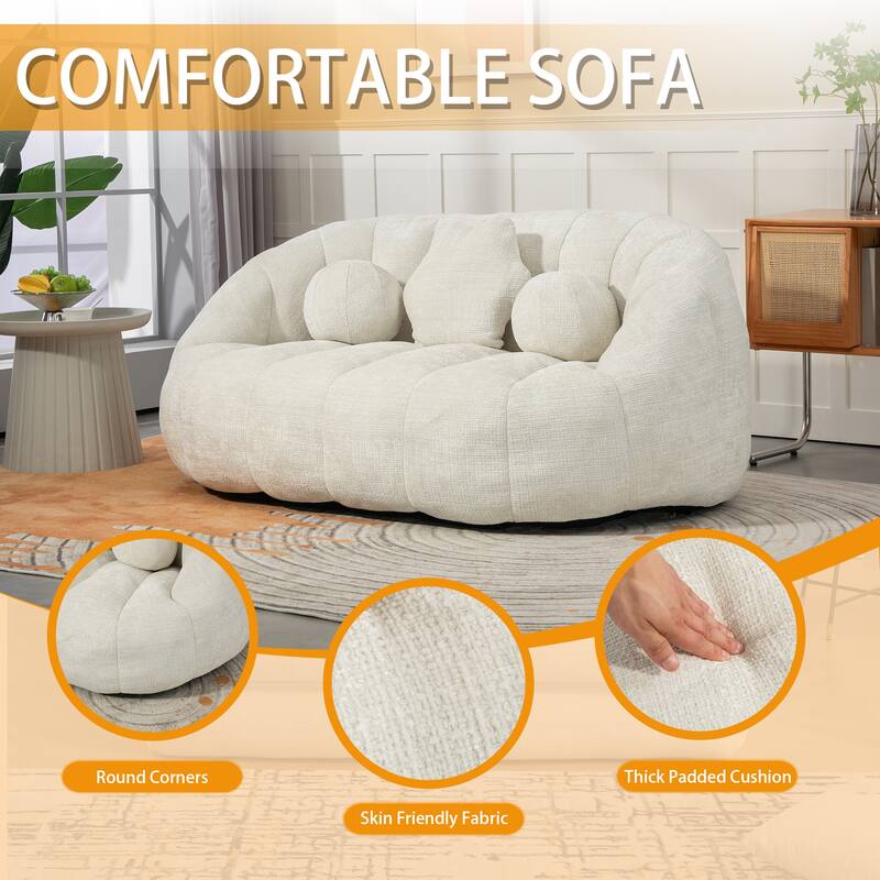 Chenille Upholstered Durable Comfort Lounger Bean Bag Lazy Sofa