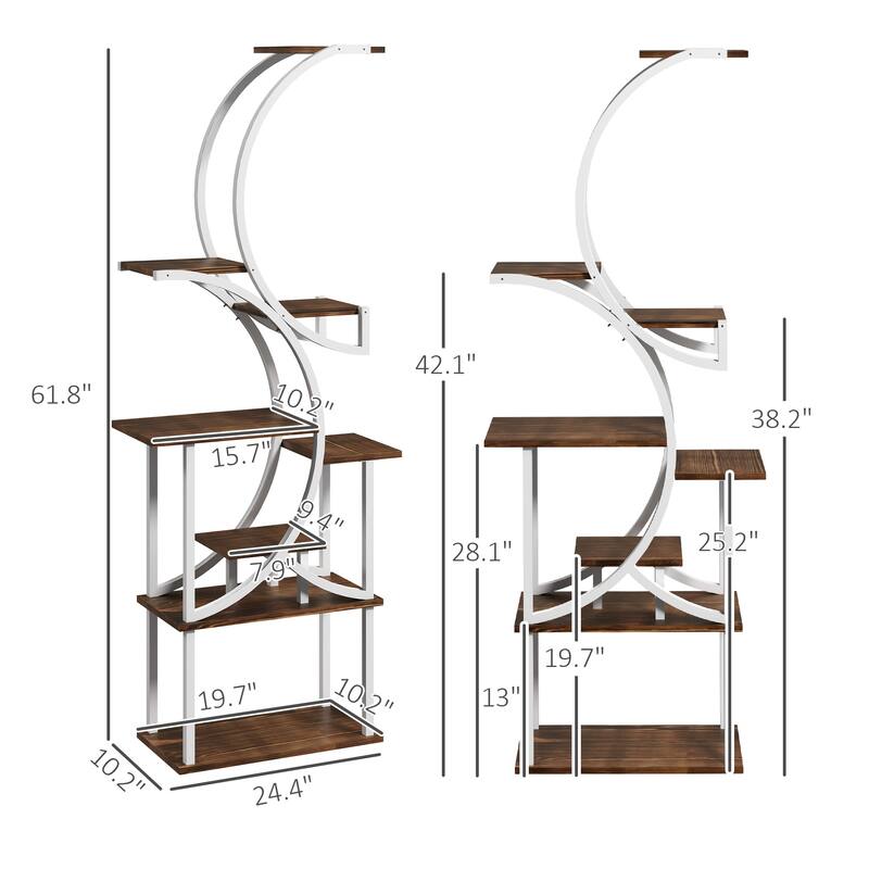 Eight-Tier Corner Plant Stand with S-Shaped Steel Frame and Fir Wood Shelves for Home Decor - 24.4" W x 10.2" D x 61.8" H