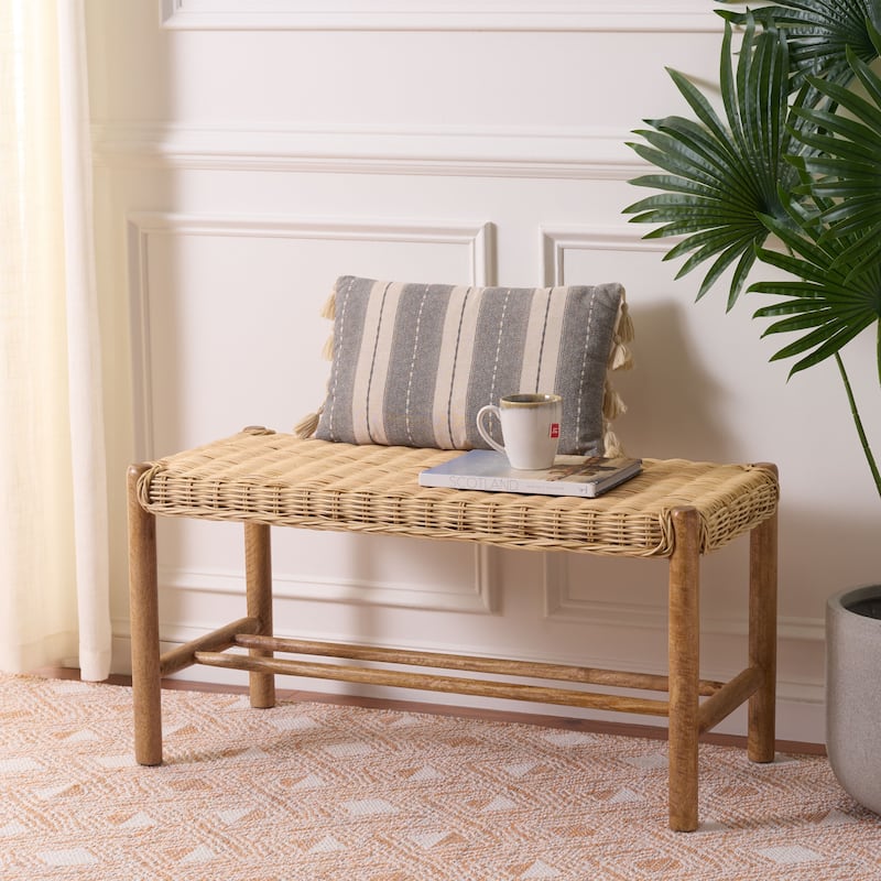 SAFAVIEH HOME Enrique Bench with Rattan Weaving - 16"W x 35"D x 18"H