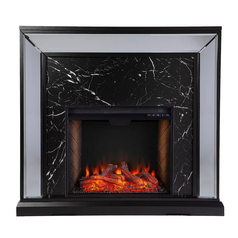 SEI Furniture Tranton Glam Silver/ Black Mirror Electric Fireplace