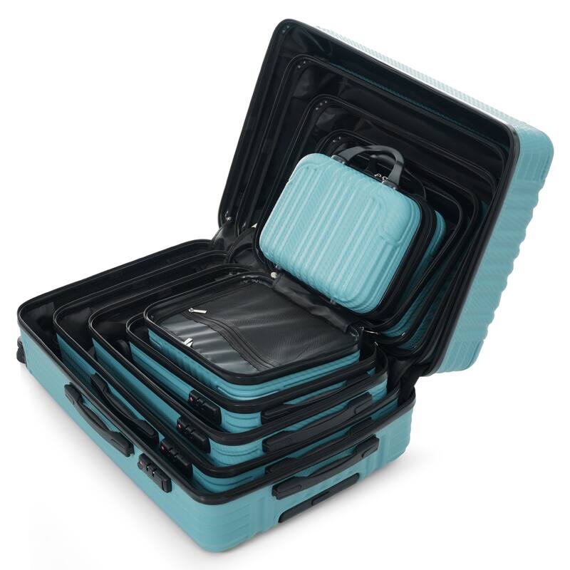 6-Piece Luggage Set, Durable Hardshell ABS Suitcase with Spinner Wheels, TSA Lock, Side Hooks, Lightweight Carry-On