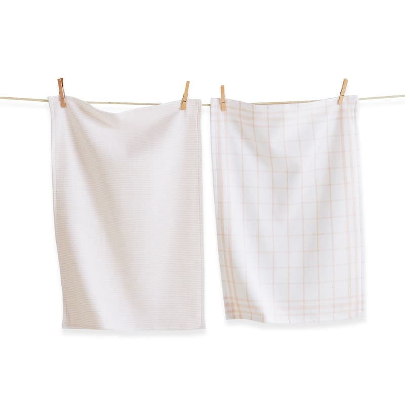 26L"x18W" Classic Blush Cotton Set of 2 Checked and Solid Terry Cloth Dishtowel Kitchen Towel Green Machine Washasble