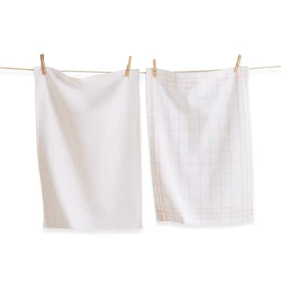 26L"x18W" Classic Blush Cotton Set of 2 Checked and Solid Terry Cloth Dishtowel Kitchen Towel Green Machine Washasble