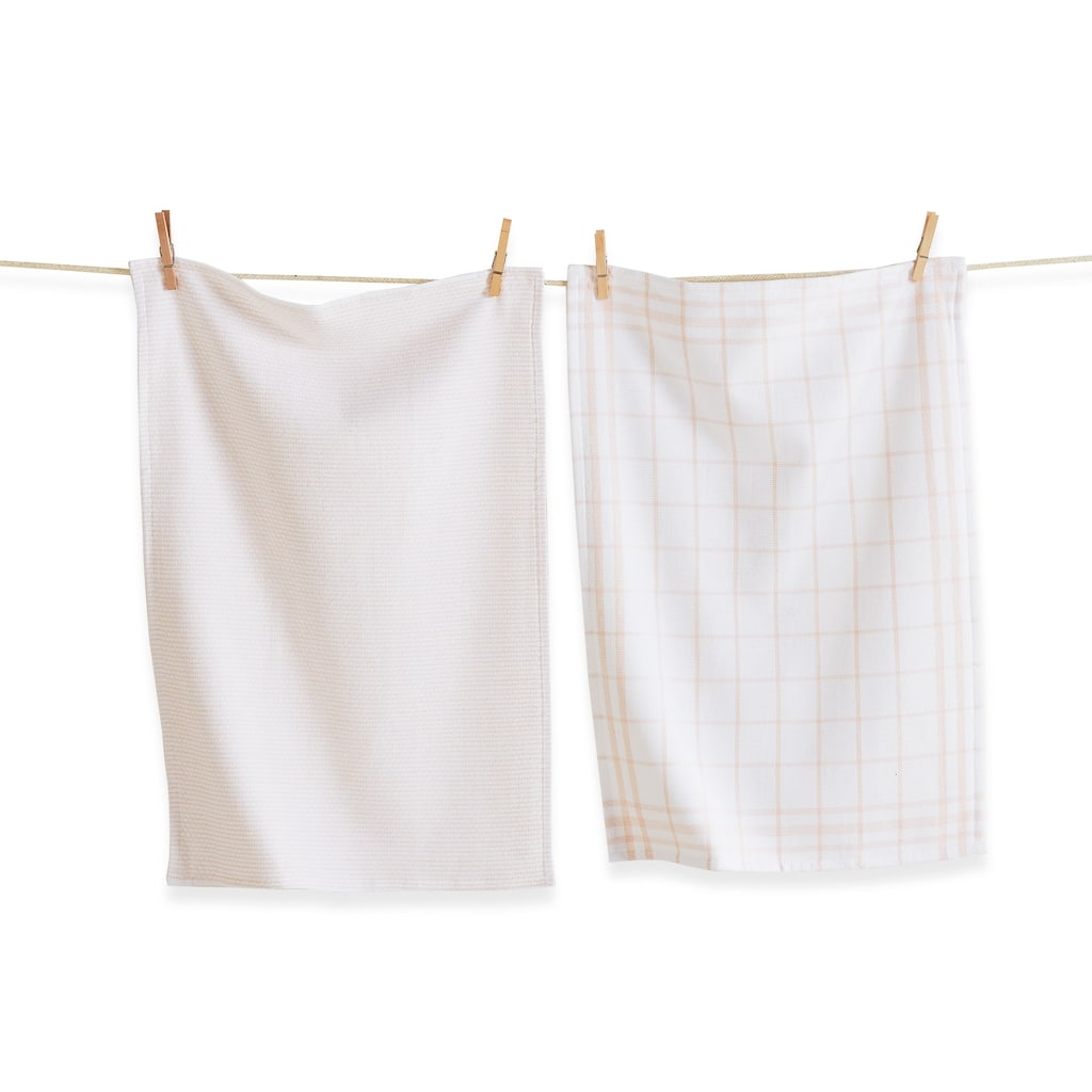 26L"x18W" Classic Blush Cotton Set of 2 Checked and Solid Terry Cloth Dishtowel Kitchen Towel Green Machine Washasble