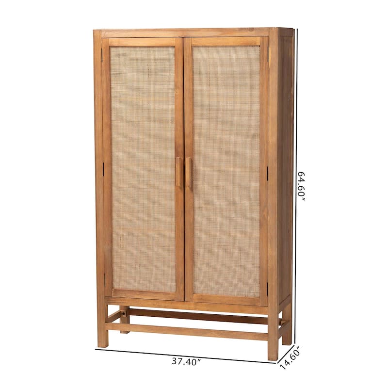 Sibu Storage Cabinet with Rattan Doors - Tall Accent Cabinet with Double Doors and Four Interior Shelves