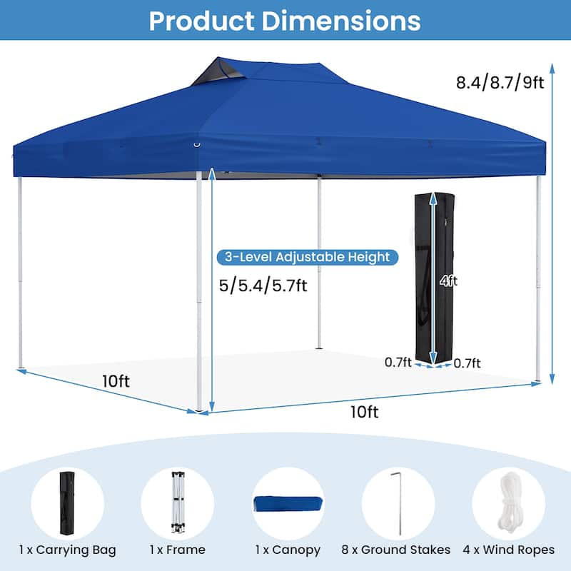 10x10 Pop Up Canopy Tent with One-Push Lock and Adjustable Height Gazebo Included Stakes Ropes