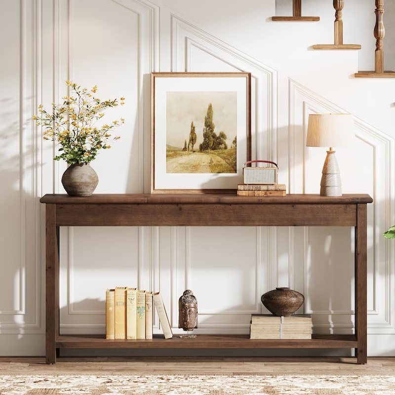 Solid Wood Console Table with Storage, Entryway Sofa Table, Living Room Hallway Behind Couch - Brown