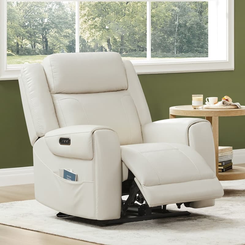 Spruce & Spring Leo Dual Motor Genuine Leather Power Recliner With Power Headrest