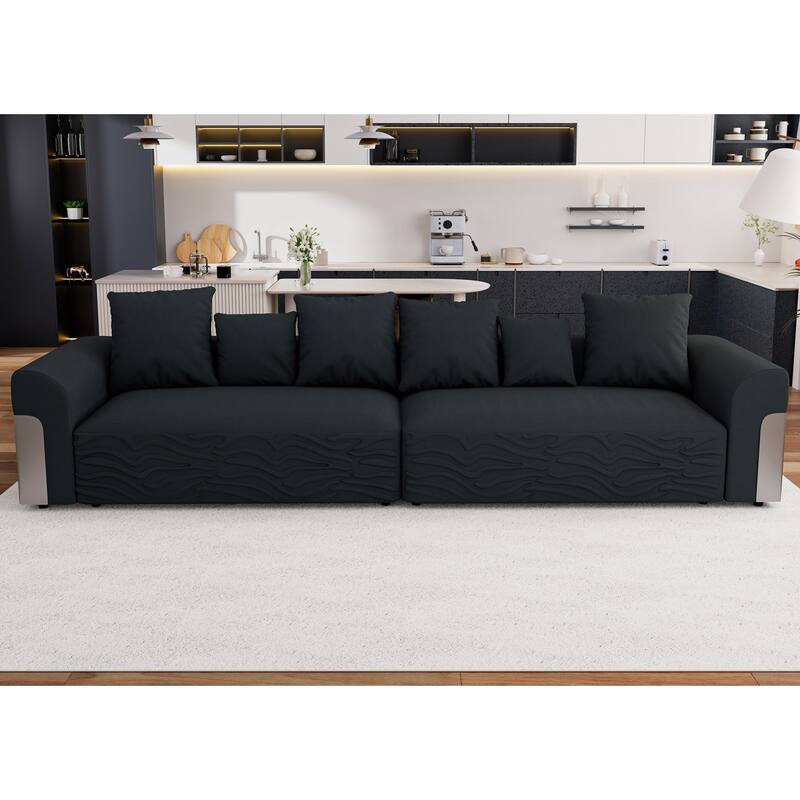 127.4″ Fabric 4-Seater Cloud Sofa with Deep Seats & Pillows - Black