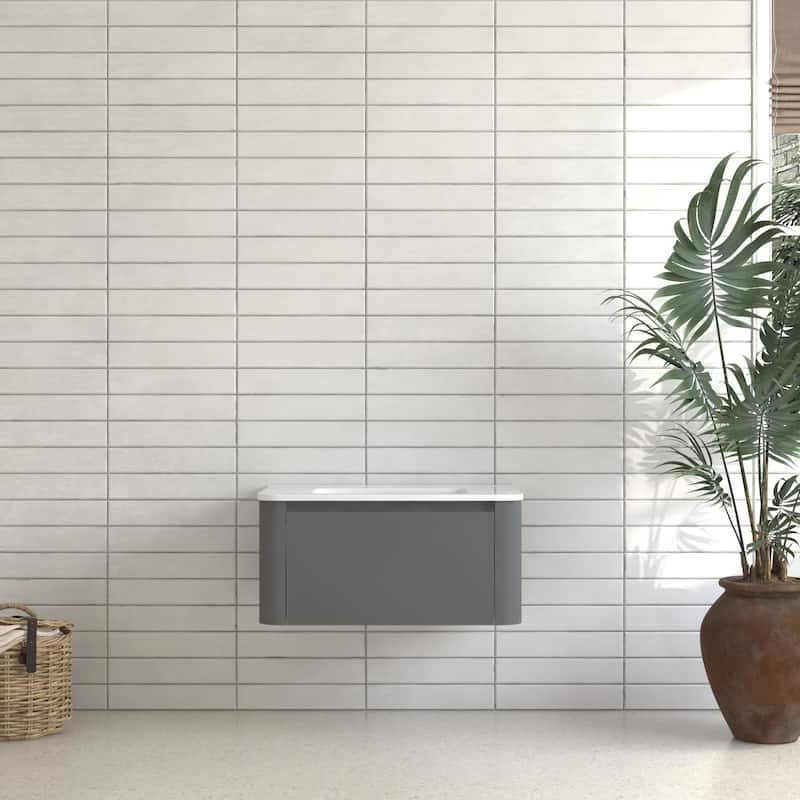 30" Grey Wall Mounted Bathroom Vanity with Basin Floating Vanity Drawer Bathroom Cabinet with White Ceramic Integrated Basin