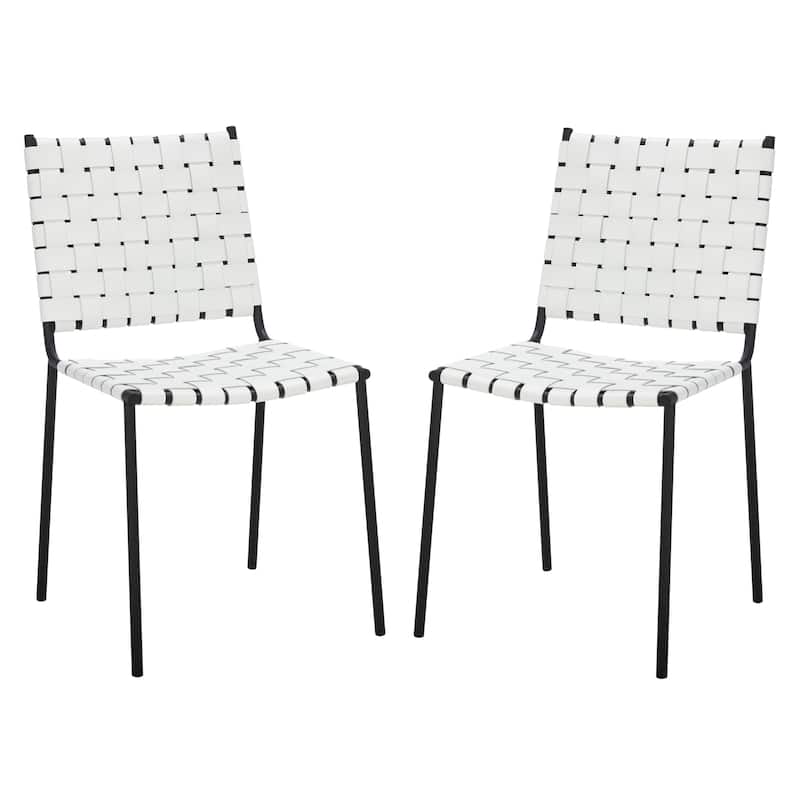 SAFAVIEH Marvel Woven Leather Dining Chair (Set of 2) - 17" W x 20.5" L x 33.8" H - 17"Wx21"Dx34"H