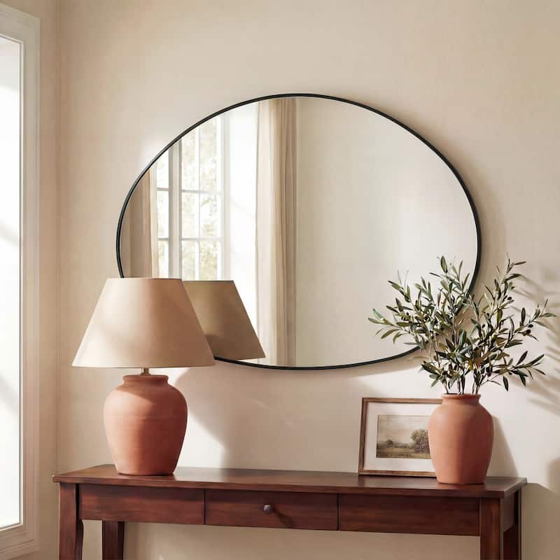 JONATHAN Y Aurelia Medium Irregular Oval Metal Framed Wall Mounted Mirror - 36 H x 24 W x 1.08 D