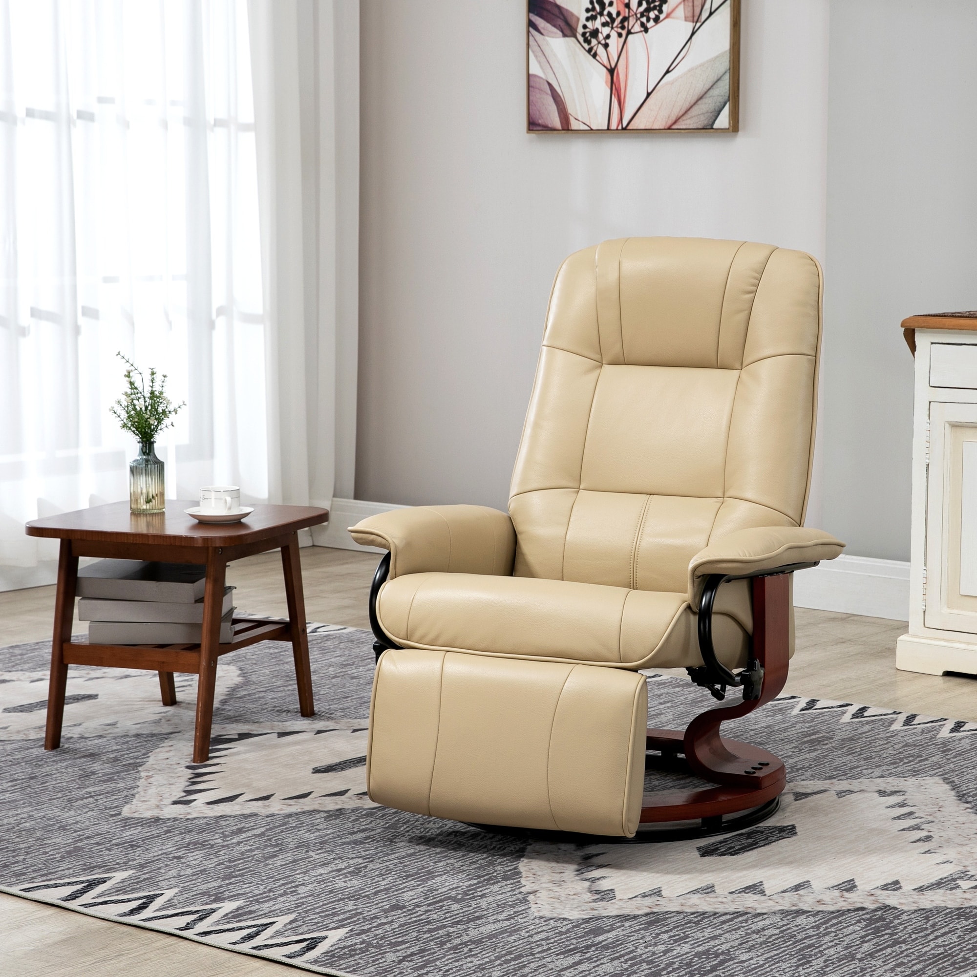 Homcom faux leather adjustable manual swivel base recliner on sale chair with comfortable and relaxing footrest