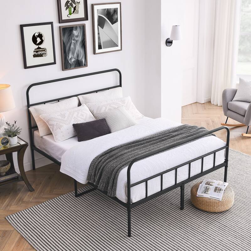 Vintage Metal Iron Platform Bed Frame with Center Support Legs Frame