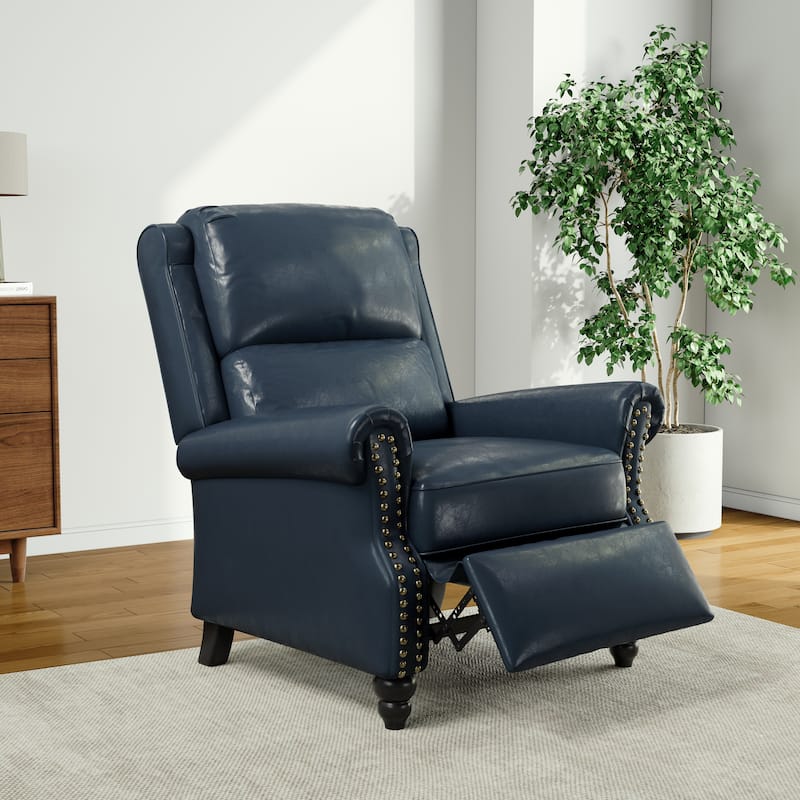 Alisa 35'' W Vegan Leather/ Linen Glider Push Back Recliner Chair